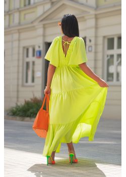 Sukienka z opadającym rękawem Bastet- limonka