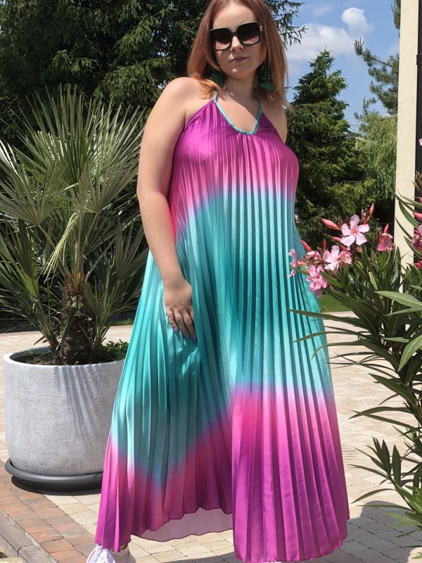 Sukienka plisowana wiązana - turkus