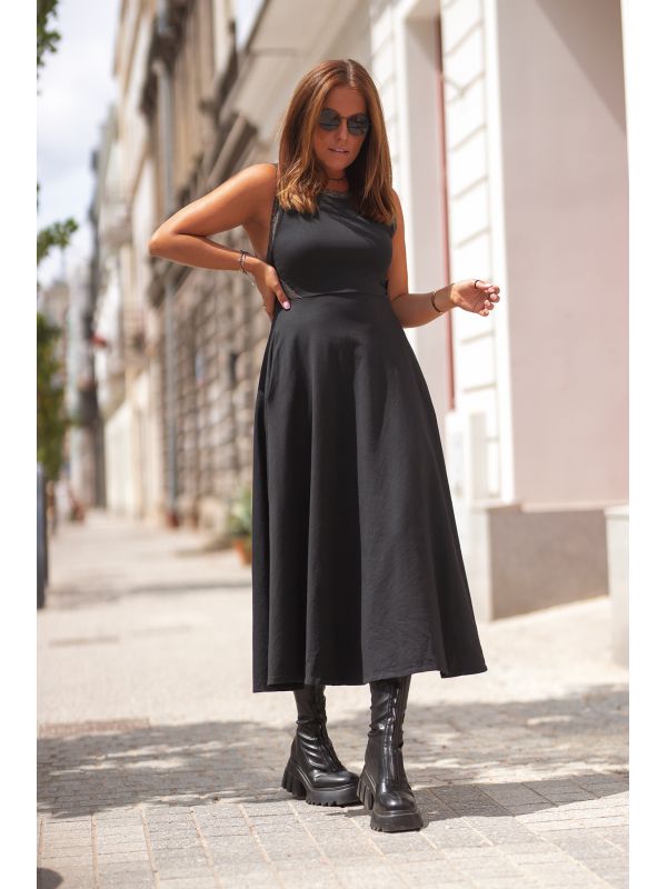 Sukienka z ozdobną taśmą Bastet - czarna