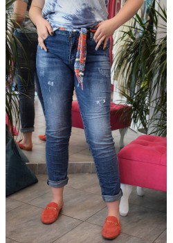Spodnie jeansy shiny z ozdobną szarfą