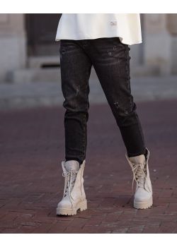 Damskie jeansy z przetarciami BASTET -czarne