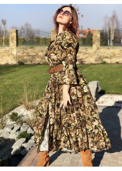 Sukienka maxi szmizjerka - kwiaty zielona