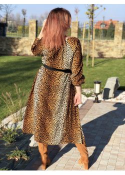 Sukienka maxi  z printem zwierzęcym - karmelowy