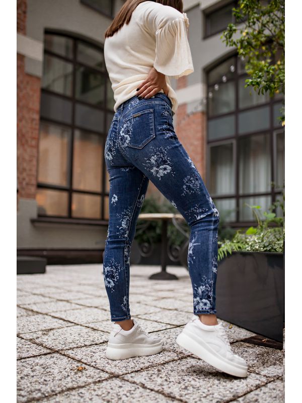 Spodnie jeansowe w kwiatki -Bastet