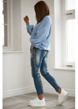 Spodnie jeansy z  ozdobnymi dżetami  Bastet
